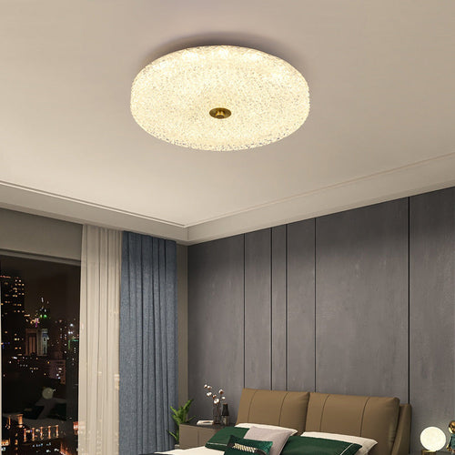Contemporary Scandinavian Acrylic Stainless Steel Round Cylinder LED Flush Mount Ceiling Light For Bedroom