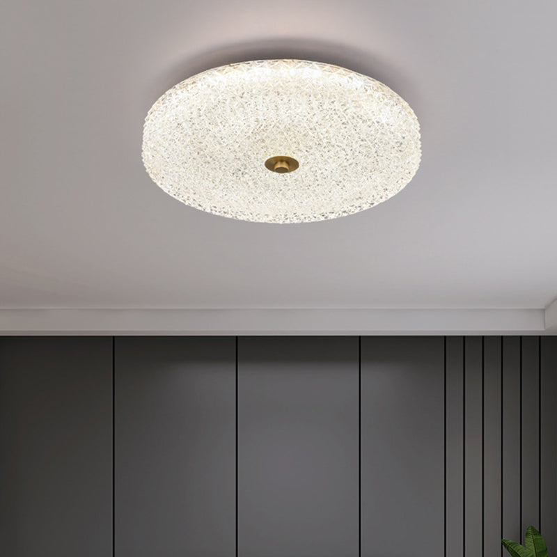 Contemporary Scandinavian Acrylic Stainless Steel Round Cylinder LED Flush Mount Ceiling Light For Bedroom