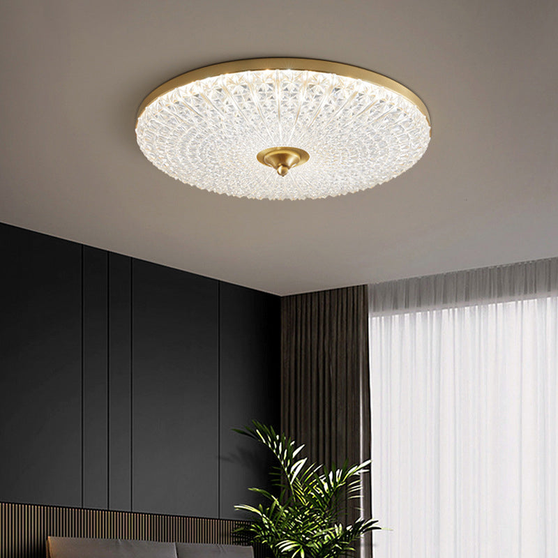 Modern Luxury Acrylic Brass Round LED Flush Mount Ceiling Light for Bedroom