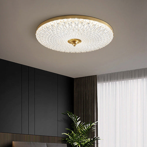 Modern Luxury Acrylic Brass Round LED Flush Mount Ceiling Light for Bedroom