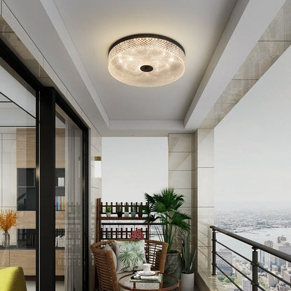 Modern Luxury Acrylic Brass Round Cylinder LED Flush Mount Ceiling Light For Bedroom