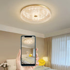 Modern Luxury Acrylic Brass Round Cylinder LED Flush Mount Ceiling Light For Bedroom
