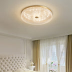 Modern Luxury Acrylic Brass Round Cylinder LED Flush Mount Ceiling Light For Bedroom