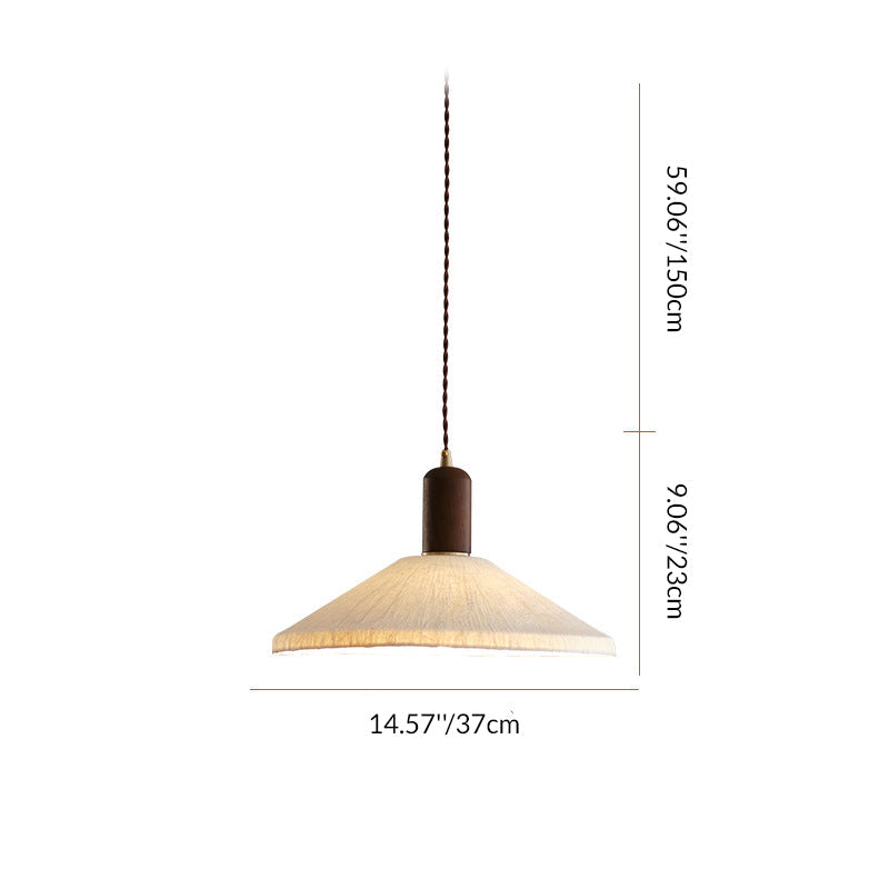 Traditional Japanese Xuan Paper Wood Metal Bowl Cylinder 1-Light Pendant Light For Living Room