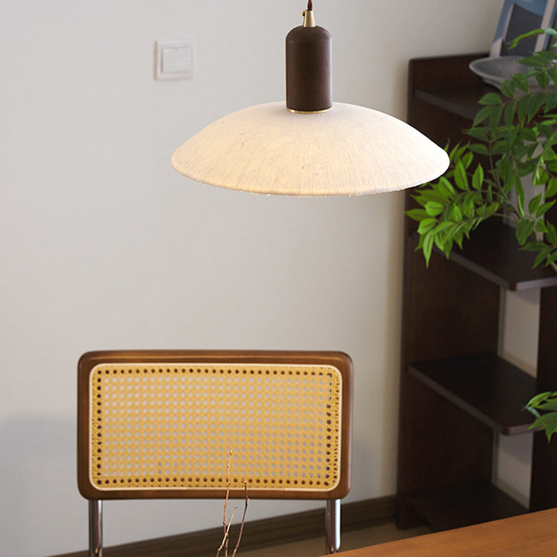 Traditional Japanese Xuan Paper Wood Metal Bowl Cylinder 1-Light Pendant Light For Living Room
