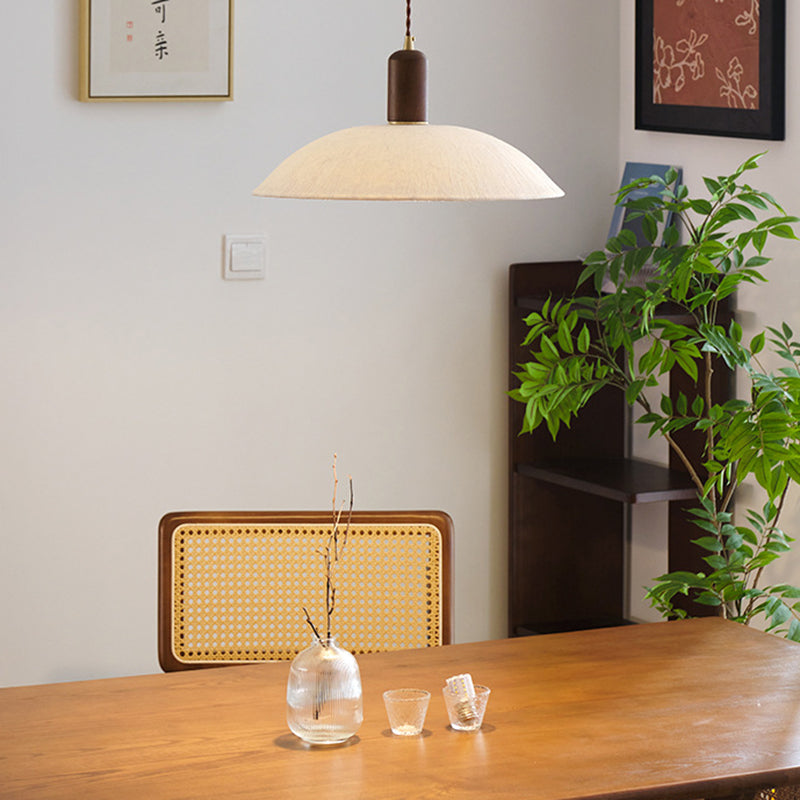 Traditional Japanese Xuan Paper Wood Metal Bowl Cylinder 1-Light Pendant Light For Living Room