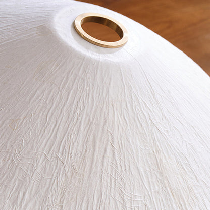 Traditional Japanese Xuan Paper Wood Metal Bowl Cylinder 1-Light Pendant Light For Living Room