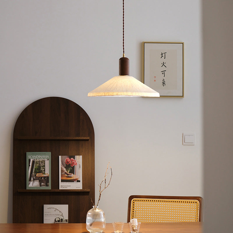 Traditional Japanese Xuan Paper Wood Metal Bowl Cylinder 1-Light Pendant Light For Living Room