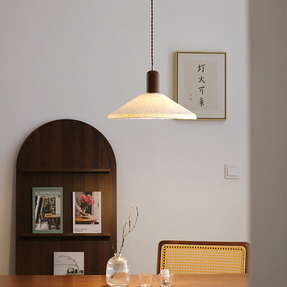 Traditional Japanese Xuan Paper Wood Metal Bowl Cylinder 1-Light Pendant Light For Living Room