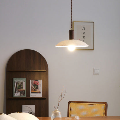 Traditional Japanese Xuan Paper Wood Metal Bowl Cylinder 1-Light Pendant Light For Living Room