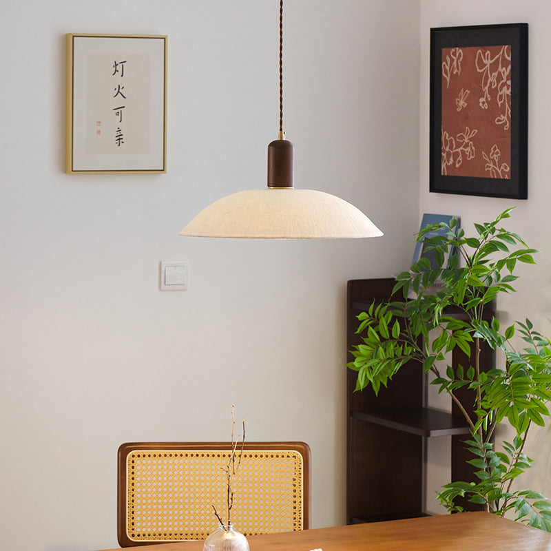 Traditional Japanese Xuan Paper Wood Metal Bowl Cylinder 1-Light Pendant Light For Living Room