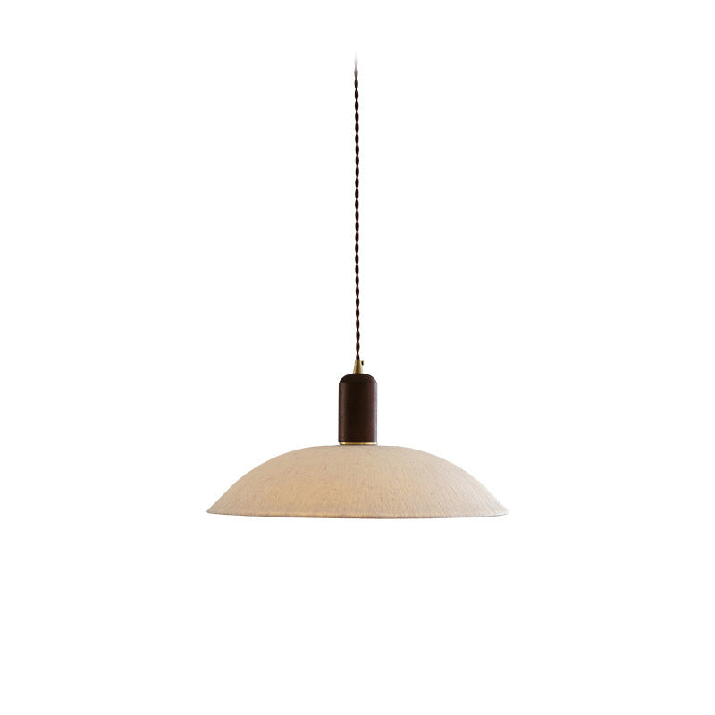 Traditional Japanese Xuan Paper Wood Metal Bowl Cylinder 1-Light Pendant Light For Living Room