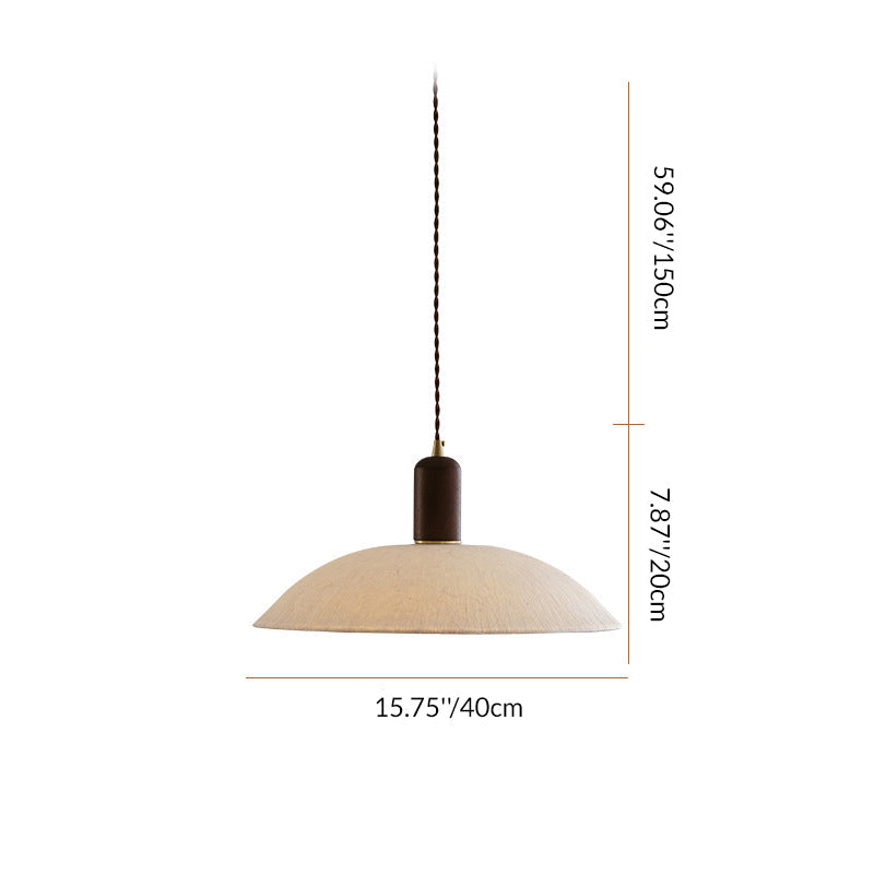 Traditional Japanese Xuan Paper Wood Metal Bowl Cylinder 1-Light Pendant Light For Living Room