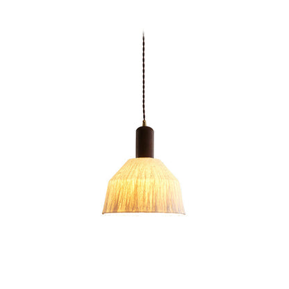 Traditional Japanese Xuan Paper Wood Metal Bowl Cylinder 1-Light Pendant Light For Living Room