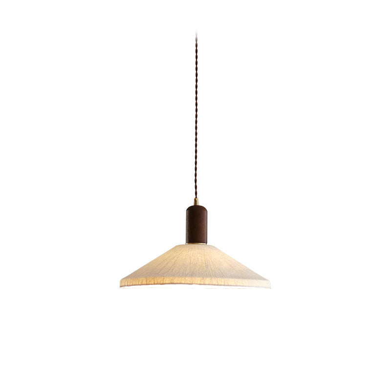 Traditional Japanese Xuan Paper Wood Metal Bowl Cylinder 1-Light Pendant Light For Living Room