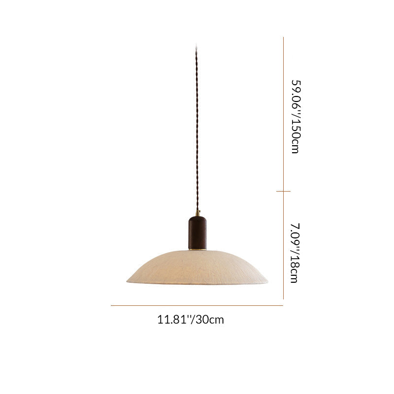 Traditional Japanese Xuan Paper Wood Metal Bowl Cylinder 1-Light Pendant Light For Living Room