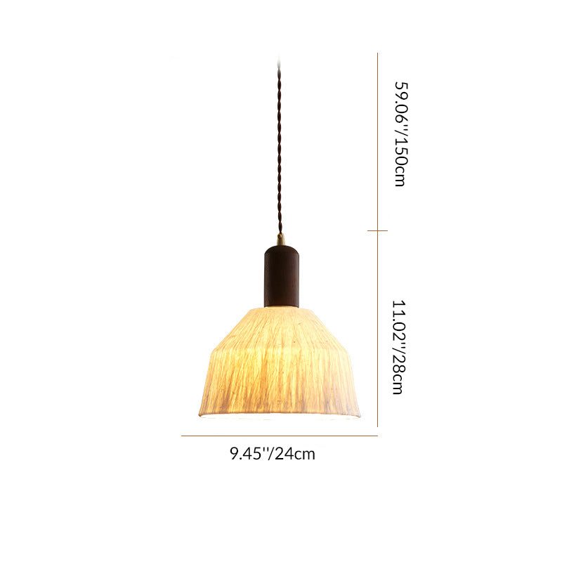 Traditional Japanese Xuan Paper Wood Metal Bowl Cylinder 1-Light Pendant Light For Living Room