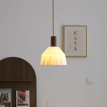 Traditional Japanese Xuan Paper Wood Metal Bowl Cylinder 1-Light Pendant Light For Living Room