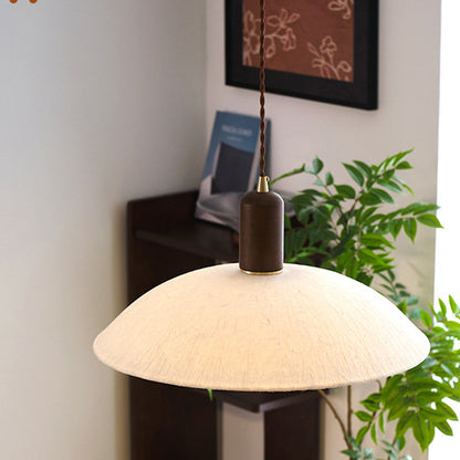 Traditional Japanese Xuan Paper Wood Metal Bowl Cylinder 1-Light Pendant Light For Living Room