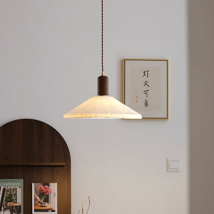Traditional Japanese Xuan Paper Wood Metal Bowl Cylinder 1-Light Pendant Light For Living Room