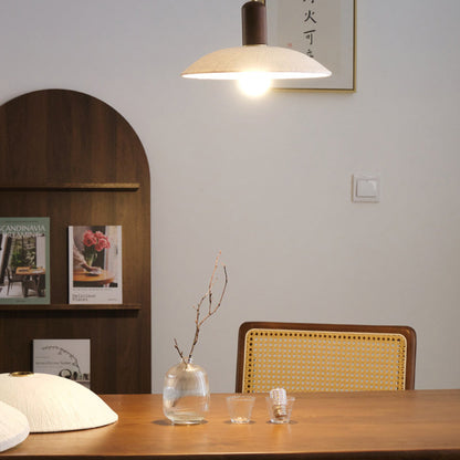 Traditional Japanese Xuan Paper Wood Metal Bowl Cylinder 1-Light Pendant Light For Living Room