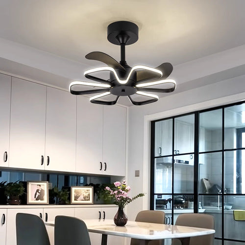 Modern Minimalist ABS Iron Fan-Shaped Round LED Downrods Ceiling Fan Light For Bedroom