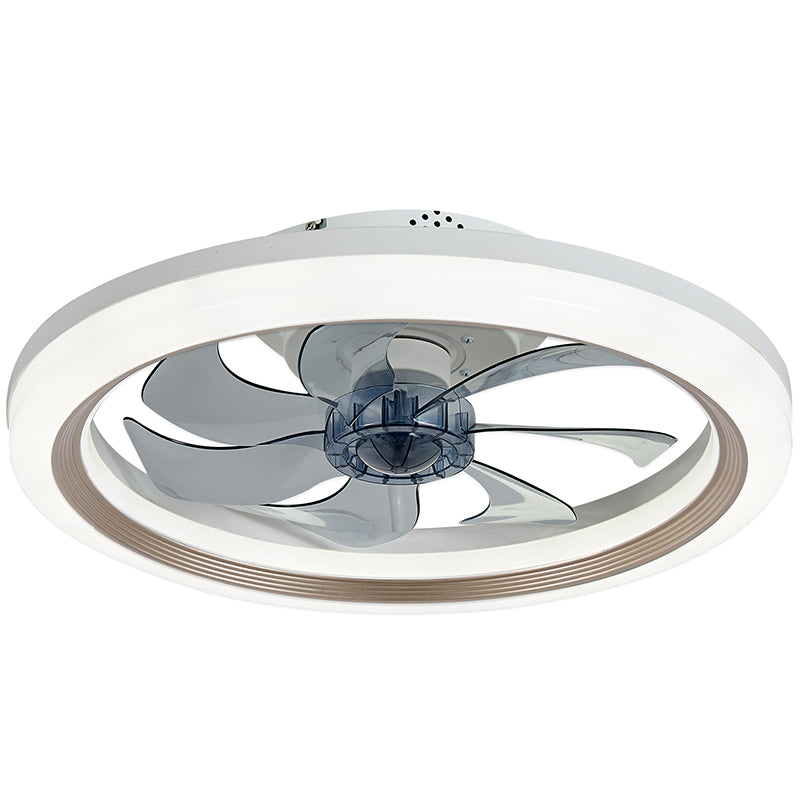 Contemporary Scandinavian Iron Acrylic ABS Round LED Semi-Flush Mount Ceiling Fan Light For Bedroom