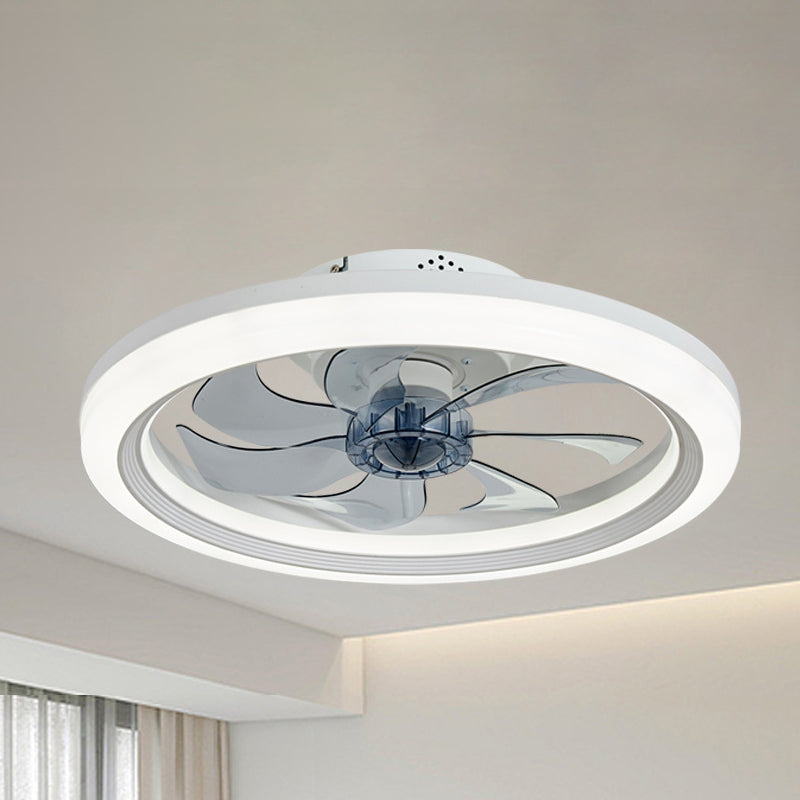 Contemporary Scandinavian Iron Acrylic ABS Round LED Semi-Flush Mount Ceiling Fan Light For Bedroom