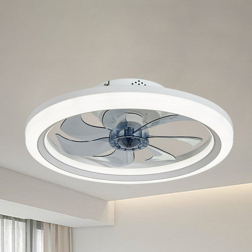 Contemporary Scandinavian Iron Acrylic ABS Round LED Semi-Flush Mount Ceiling Fan Light For Bedroom