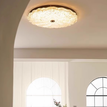 Traditional Vintage Iron Resin Floral Round LED Flush Mount Ceiling Light for Bedroom
