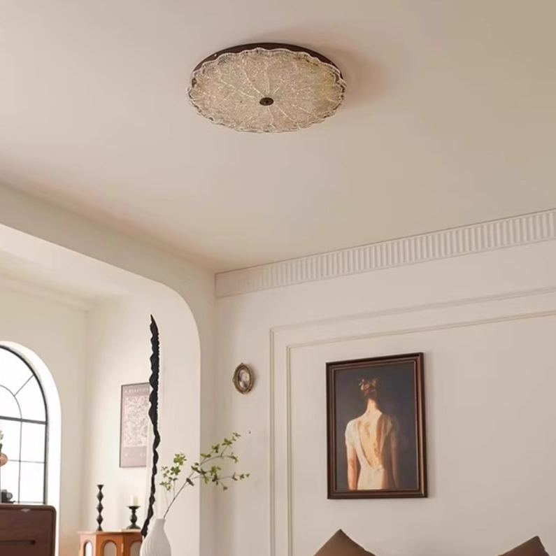 Traditional Vintage Iron Resin Floral Round LED Flush Mount Ceiling Light for Bedroom
