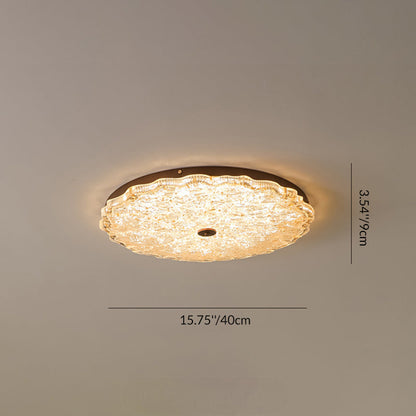 Traditional Vintage Iron Resin Floral Round LED Flush Mount Ceiling Light for Bedroom