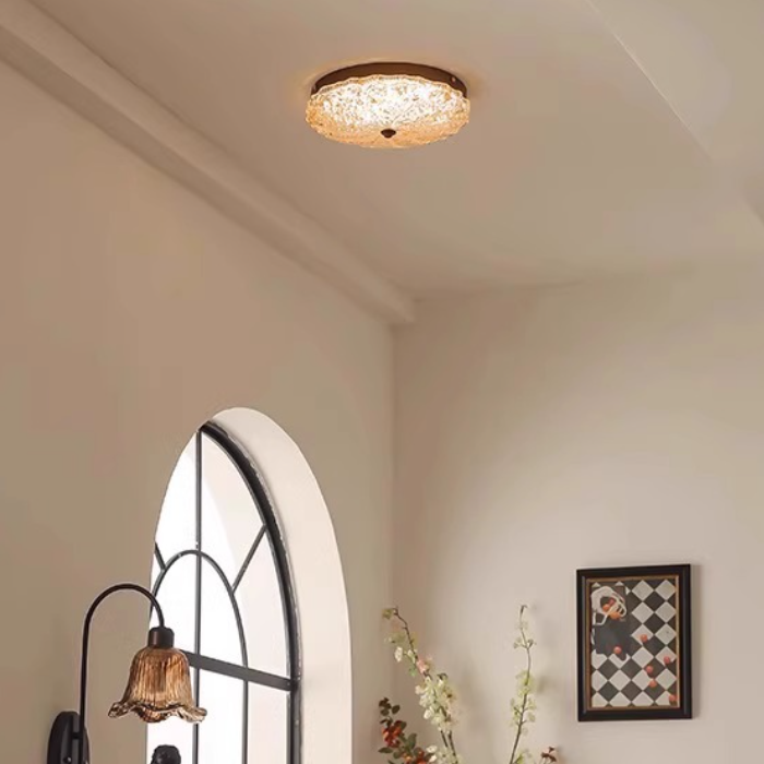 Traditional Vintage Iron Resin Floral Round LED Flush Mount Ceiling Light for Bedroom