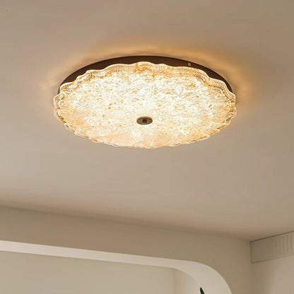 Traditional Vintage Iron Resin Floral Round LED Flush Mount Ceiling Light for Bedroom