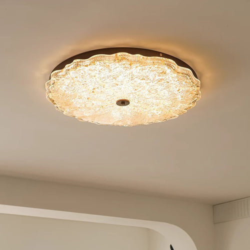 Traditional Vintage Iron Resin Floral Round LED Flush Mount Ceiling Light for Bedroom