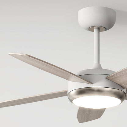 Contemporary Creative Wood Iron Rectangular Edge LED Semi-Flush Mount Ceiling Fan Light For Living Room