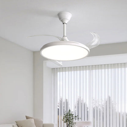 Modern Minimalist ABS PC Iron Curved Round LED Semi-Flush Mount Ceiling Fan Light For Bedroom