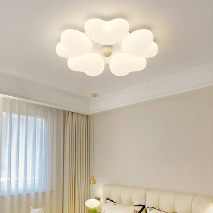 Contemporary Creative Iron Cream Heart-Shaped Round LED Flush Mount Ceiling Light For Bedroom