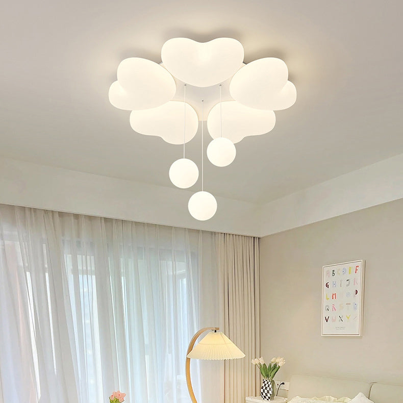 Contemporary Creative Iron Cream Heart-Shaped Round LED Flush Mount Ceiling Light For Bedroom