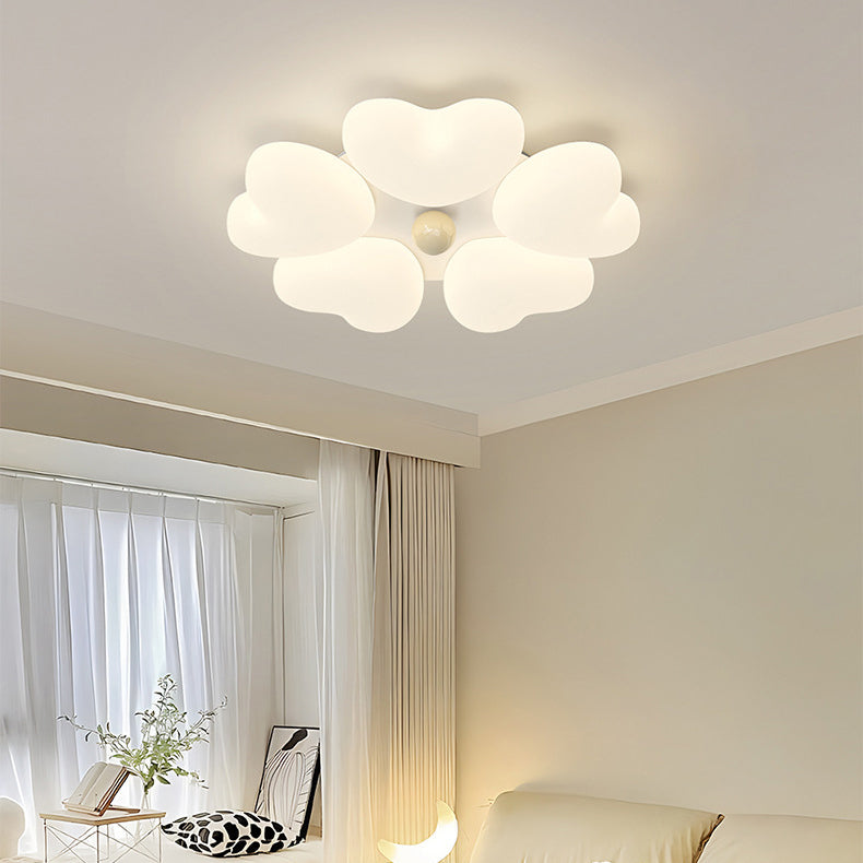 Contemporary Creative Iron Cream Heart-Shaped Round LED Flush Mount Ceiling Light For Bedroom