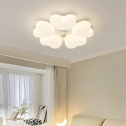 Contemporary Creative Iron Cream Heart-Shaped Round LED Flush Mount Ceiling Light For Bedroom