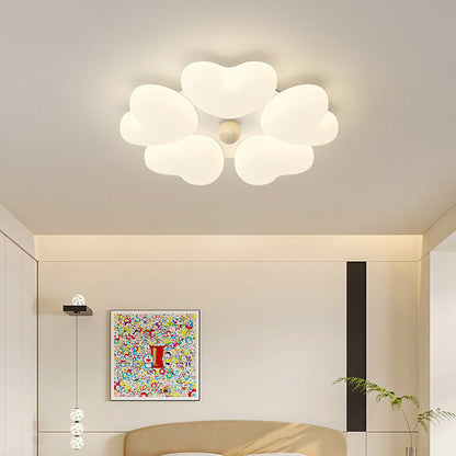 Contemporary Creative Iron Cream Heart-Shaped Round LED Flush Mount Ceiling Light For Bedroom