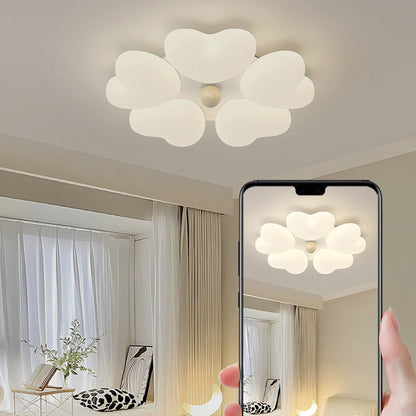 Contemporary Creative Iron Cream Heart-Shaped Round LED Flush Mount Ceiling Light For Bedroom