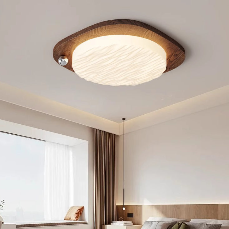 Traditional Chinese PVC Iron Textured Square Round LED Flush Mount Ceiling Light For Bedroom