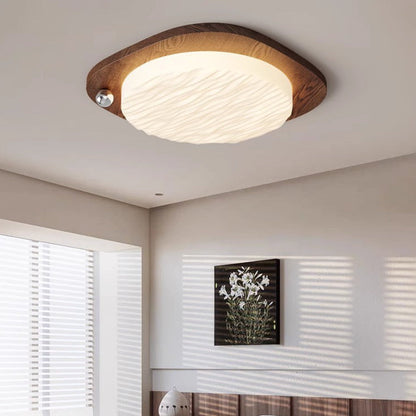 Traditional Chinese PVC Iron Textured Square Round LED Flush Mount Ceiling Light For Bedroom