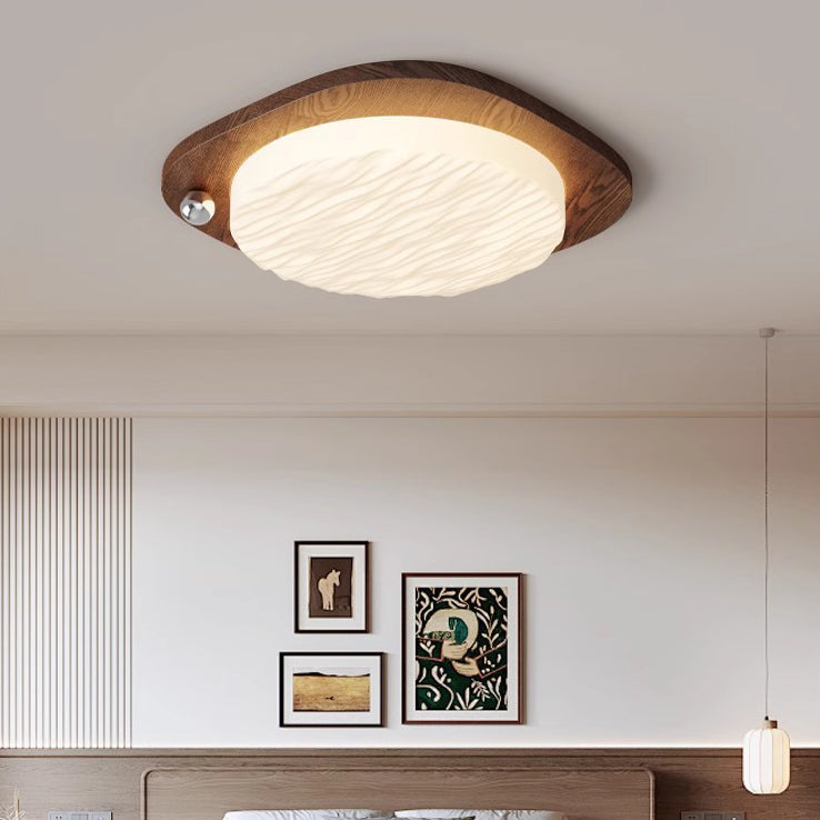 Traditional Chinese PVC Iron Textured Square Round LED Flush Mount Ceiling Light For Bedroom