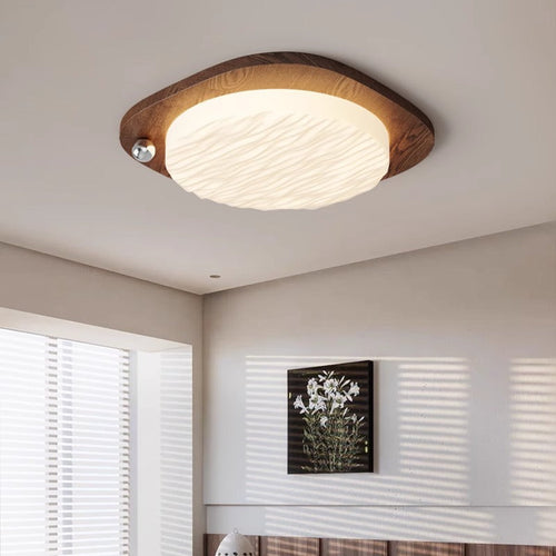 Traditional Chinese PVC Iron Textured Square Round LED Flush Mount Ceiling Light For Bedroom