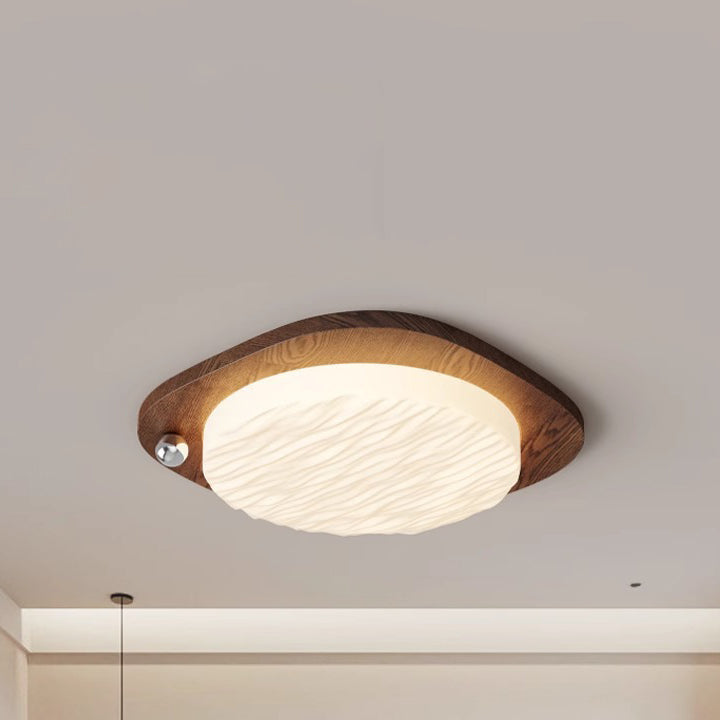 Traditional Chinese PVC Iron Textured Square Round LED Flush Mount Ceiling Light For Bedroom