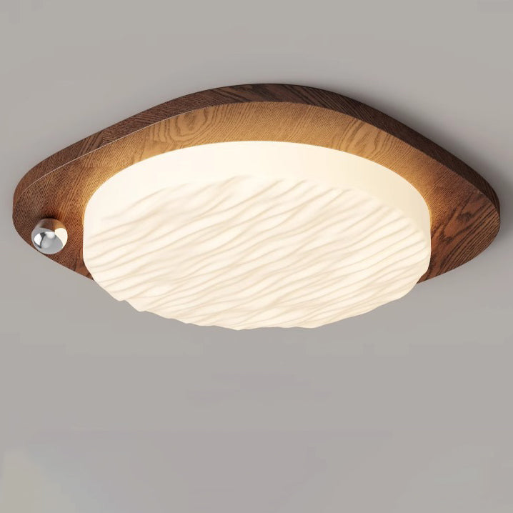 Traditional Chinese PVC Iron Textured Square Round LED Flush Mount Ceiling Light For Bedroom