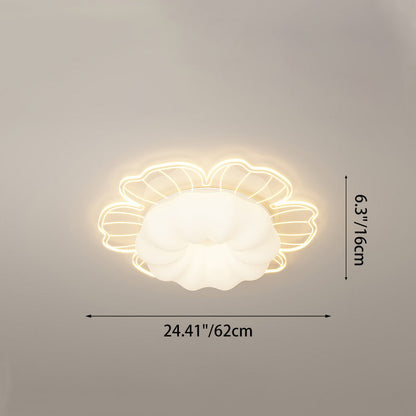 Contemporary Creative PVC Iron Floral Round LED Flush Mount Ceiling Light For Bedroom & Living Room